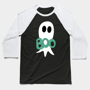 Cute Halloween ghost cartoon with BOO text Baseball T-Shirt